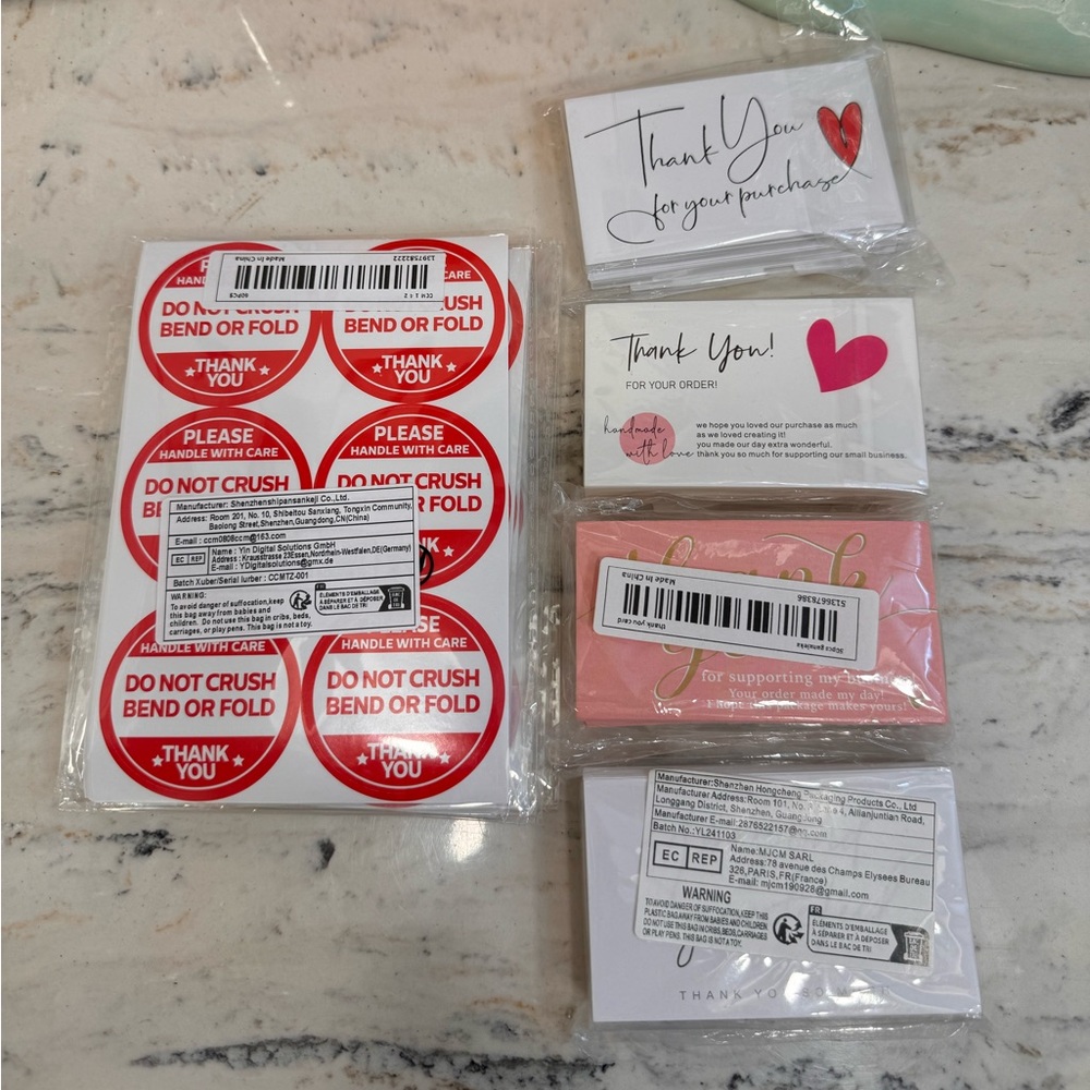 1 set Thank You Card & Do not Crush Bend or Fold Stickers